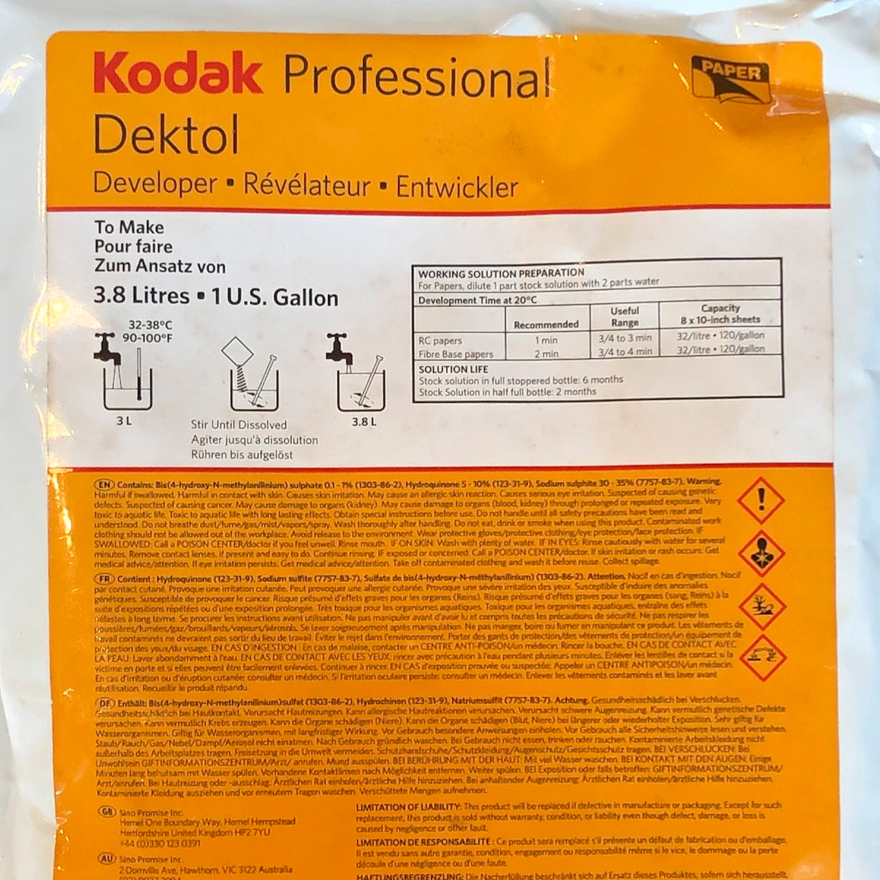 Kodak Dektol (to make 1 gallon)